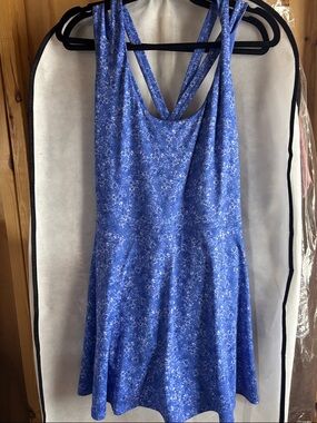 strapless open back dress Blue Floral Bandeau Felicity Midi Dress